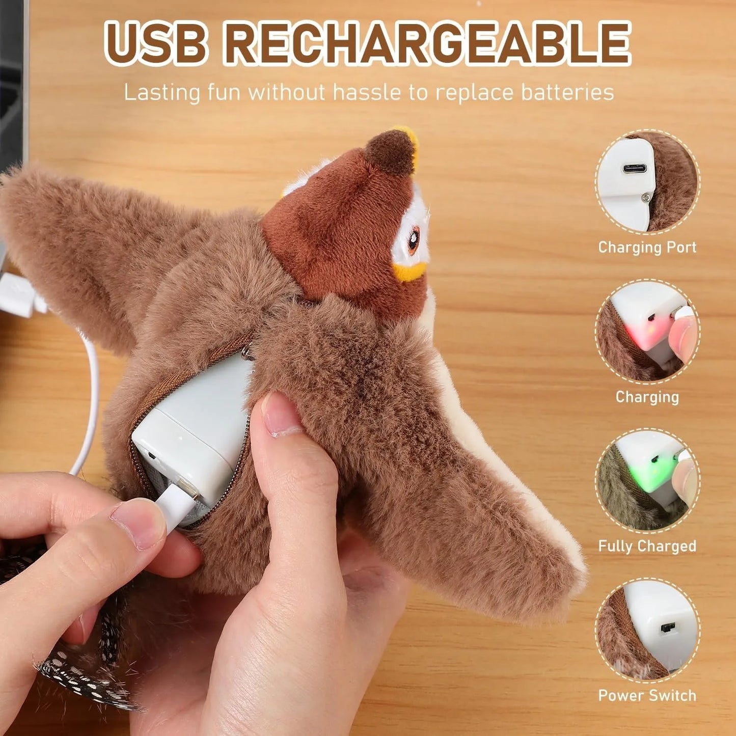 USB Rechargeable Catnip Bird Toy for Cats